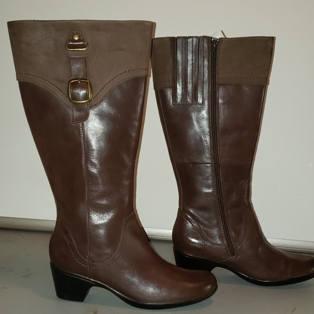 Clarks Ingalls Delaware brown riding boots 2" heel
